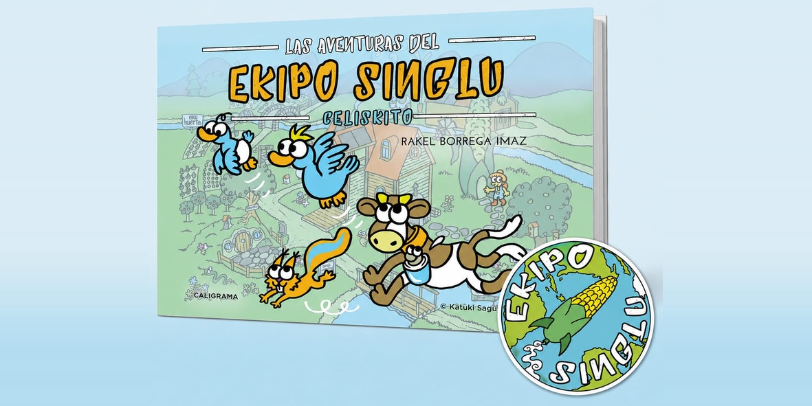 Ekipo SinGlu Portada del libro «Las aventuras del Ekipo SinGlu - Geliskito», de Rakel Borrega Imaz, junto al logotipo del Ekipo SinGlu